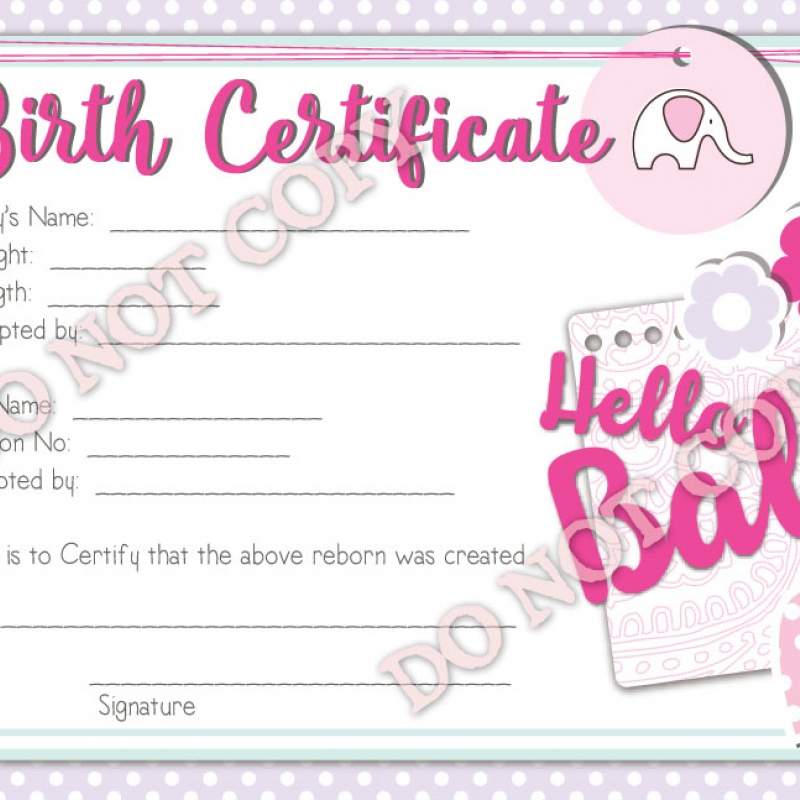 Reborn Baby Girl Birth Certificate Printed on Quality Paper