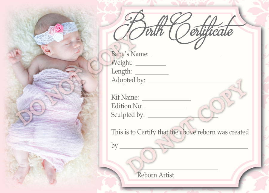 PINK BABY FEET BIRTH CERTIFICATE/CERTIFICATES 4 REBORN FAKE BABY approx 7"x 5" 