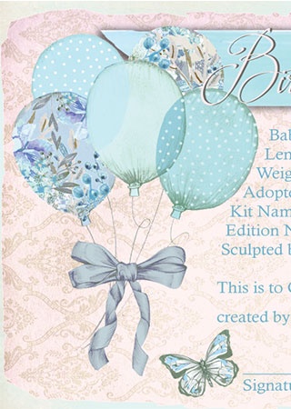 Reborn Doll Birth Certificate ~ Girl ~ Turquoise Balloons