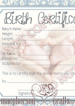 Reborn Doll Birth Certificate ~ Boy ~ Damask with Newborn Feet